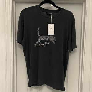 Anine Bing Black Tee with White Leopard Graphic